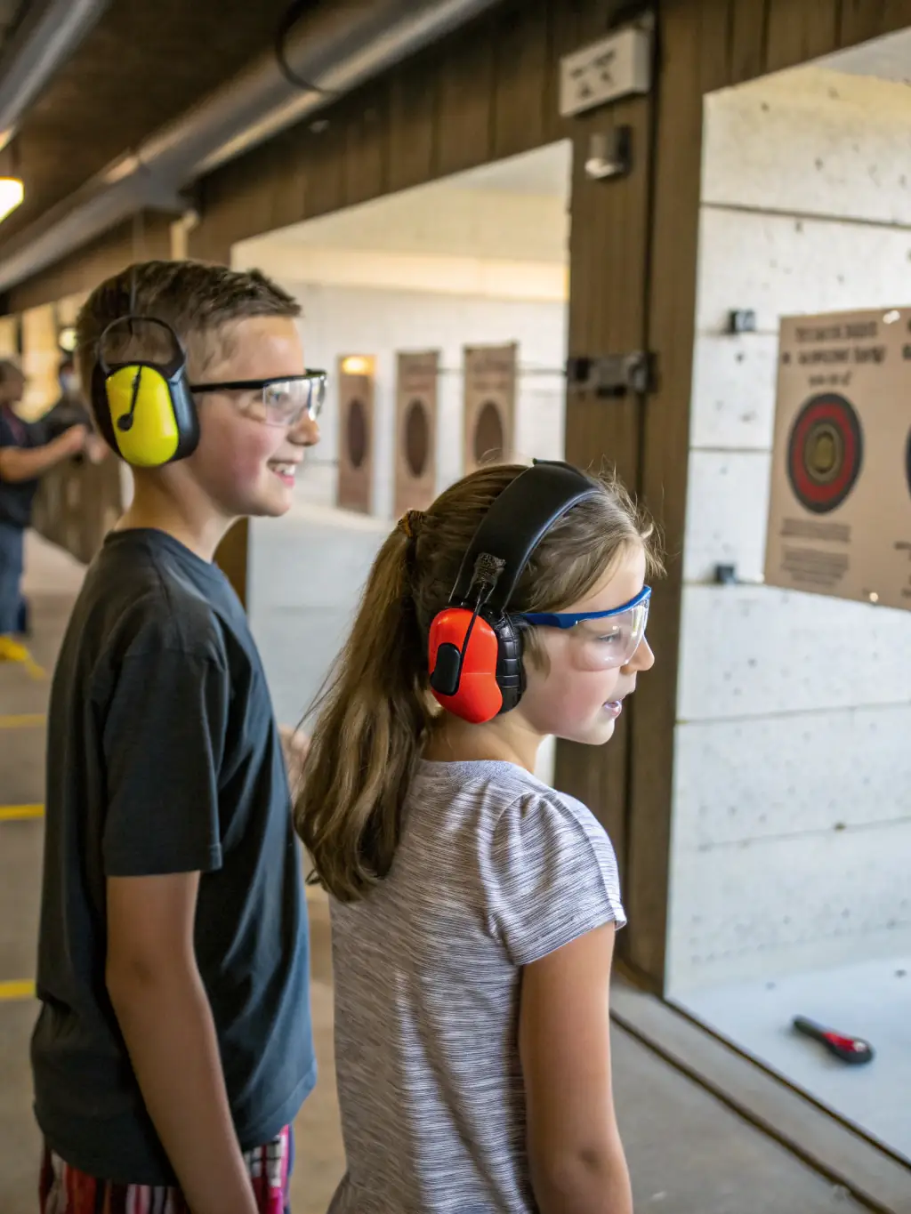 A group of young people participating in a shooting sports training session, supervised by certified instructors, emphasizing safety and responsible firearm handling.
