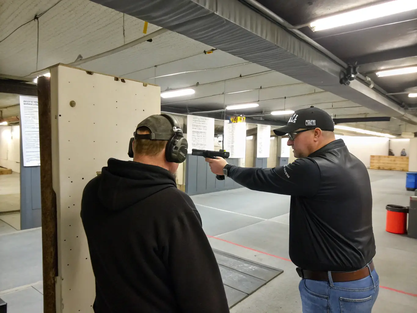 A close-up shot of a young participant receiving guidance from an experienced instructor during a youth shooting program, emphasizing mentorship and skill development.