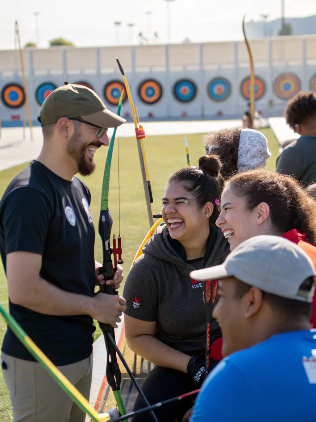 An inclusive image of participants of diverse backgrounds and abilities enjoying a shooting sports event, promoting the association's commitment to inclusivity and community engagement.