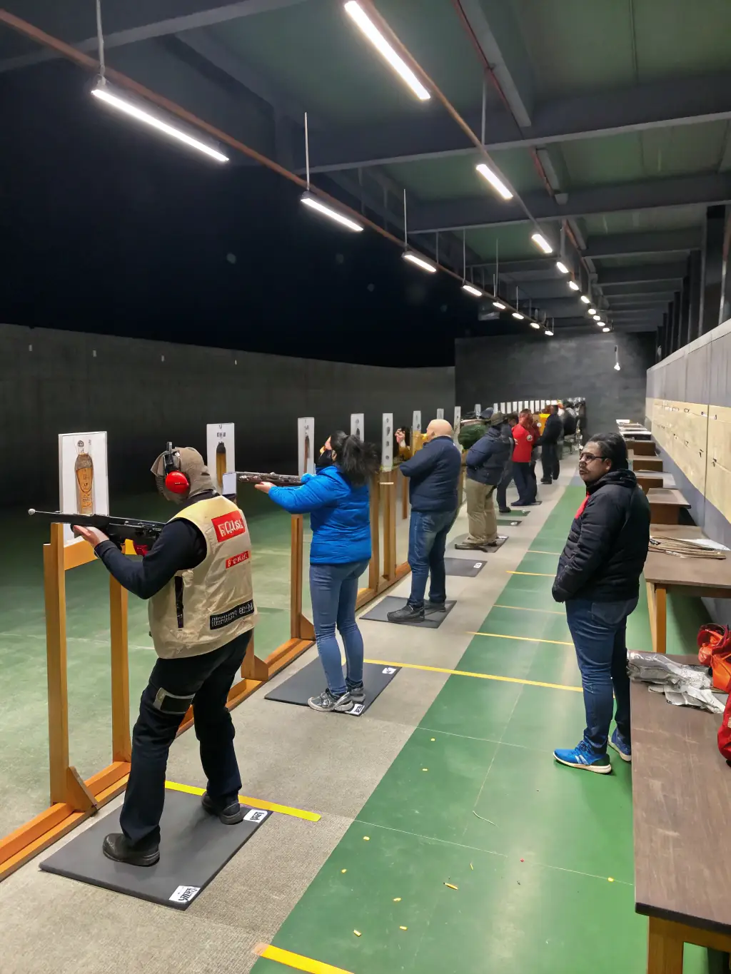 A diverse group of individuals participating in a shooting competition organized by ASTSP ASSOC SPORTIVE DE TIR DE ST PIERRE, showcasing inclusivity and skill development.