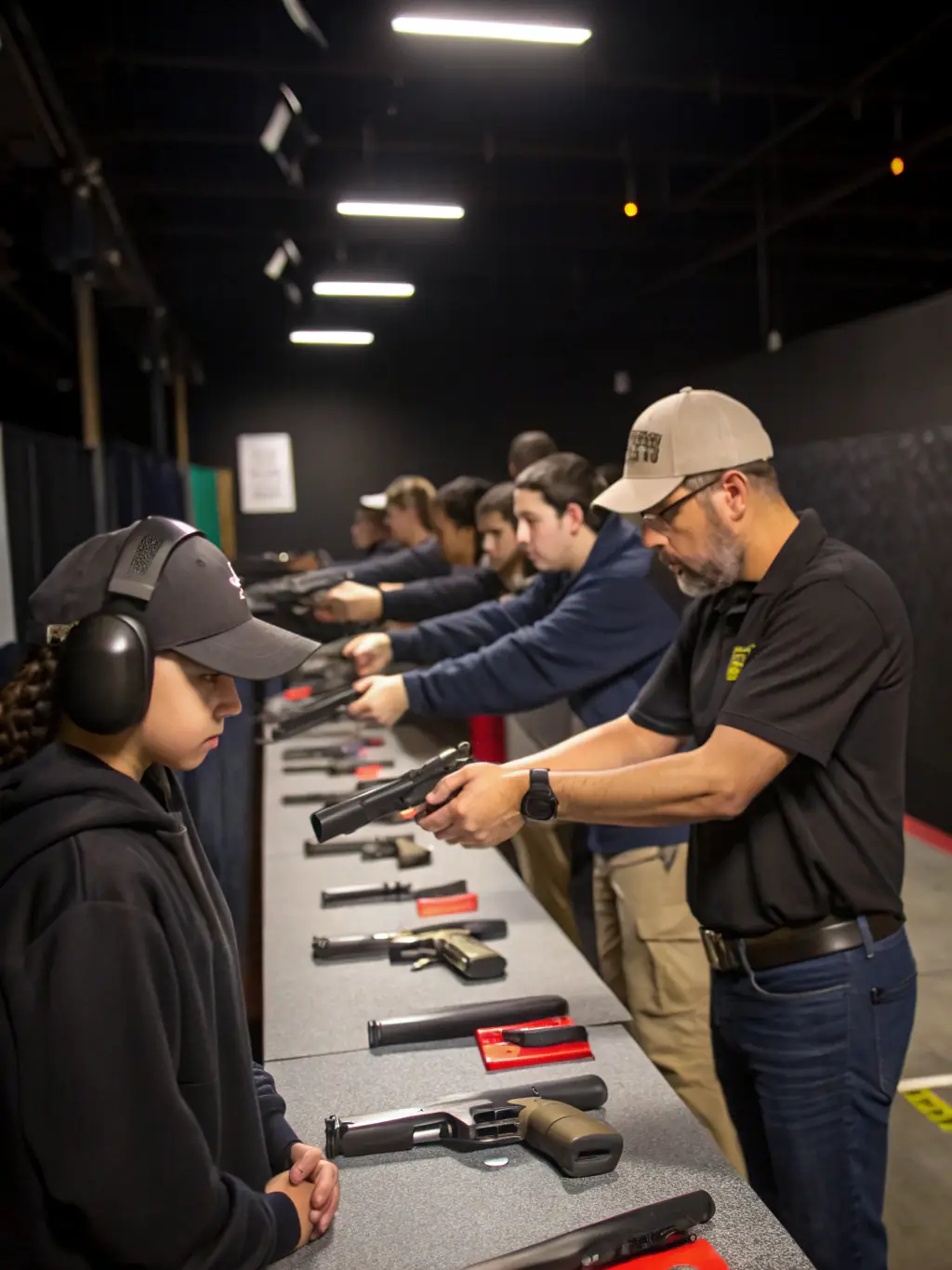 A clear image showcasing ASTSP's commitment to safety, featuring instructors demonstrating proper firearm handling and safety protocols to participants.